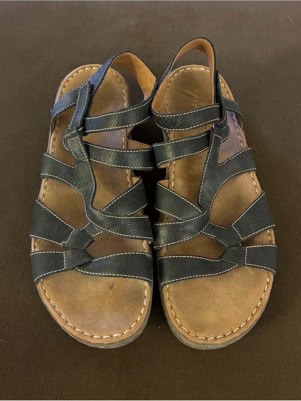 Easy Spirit "Pearlie" Black Leather Strappy Sandals Comfort Casual Boho Walk 9M